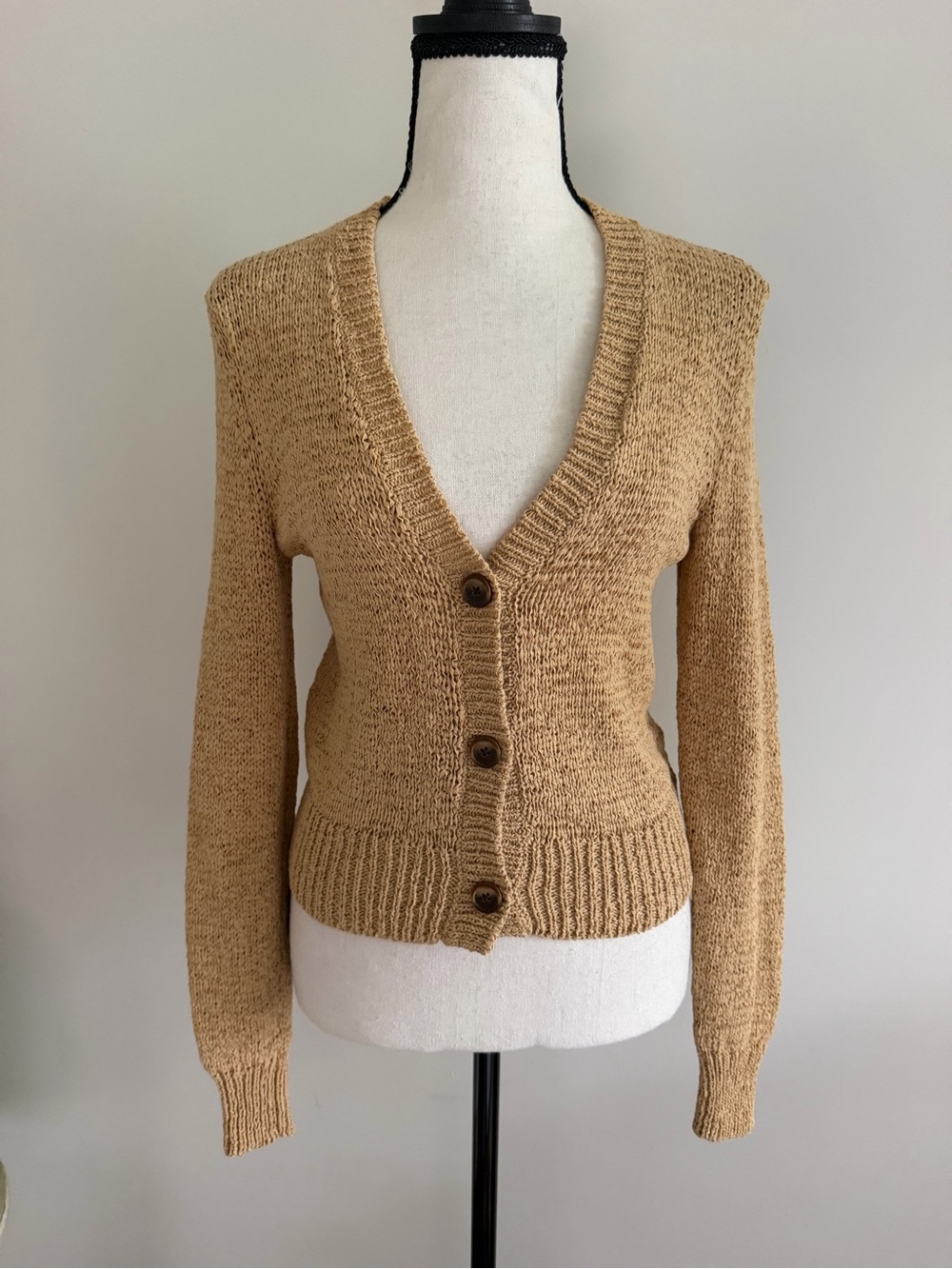Ralph Lauren Tan V-Neck Button Front Cardigan